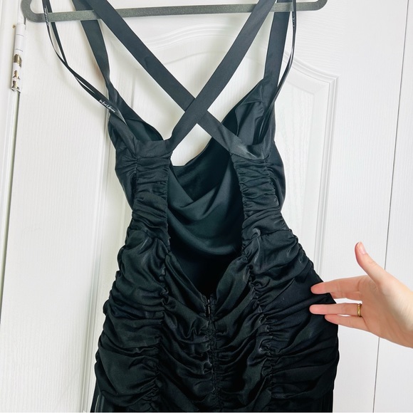 NWT For Love and Lemons Willa Ruched Formal Satin Maxi Gown Dress Small S Black - Picture 5 of 10